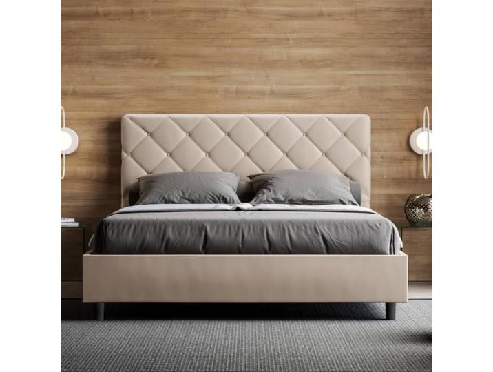 Lit - Priya - 160x210 - Gris tourterelle - Made in Italie - Design moderne et élégant