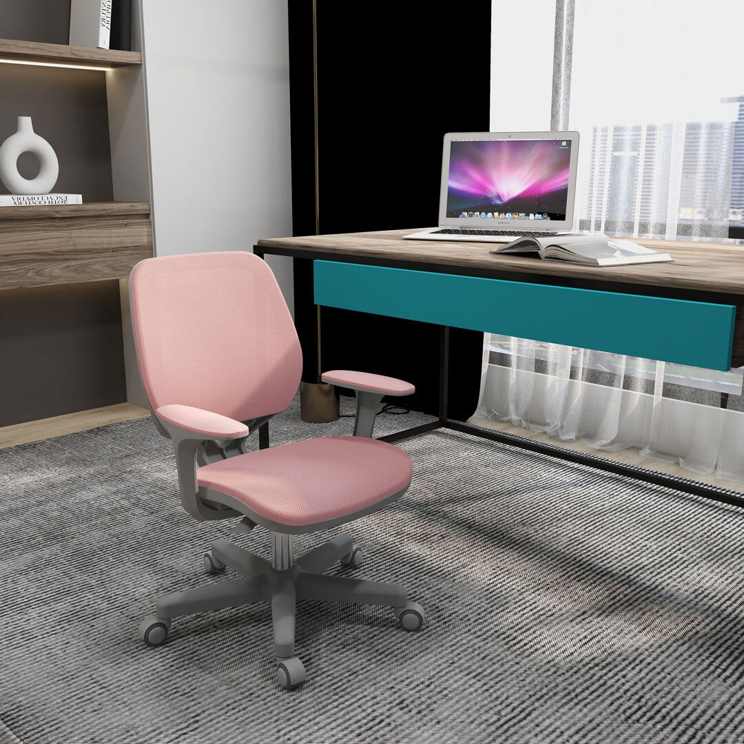 Inbox Zero Office Chair, 360 Degree Swivel Desk Chair with Wheels, Grey Pink 55cm W X 48cm D