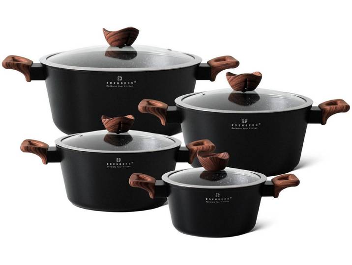 Edenberg Topf-Set Klassische schwarze Töpfe, in 4 verschiedenen Größen und in 4 Farben, Aluminium, Keramik (Gönnen Sie sich stilvolles Kochen auf höchstem Niveau – mit diesem eleganten Topfset, das Design, Qualität und Funktionalität perfekt vereint., 8-tlg., Zeitloses Design des Topfsets. Eine ideale Geschenkidee)