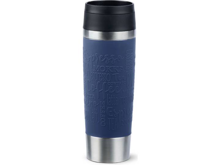 Thermobecher EMSA Travel Mug Classic, mit 360-Trinköffnung, auslaufsicher, rutschfest , blau (dunkelblau), H:24,2cm Ø:8cm, Edelstahl, Kunststoff, Silikon, Trinkgefäße, Thermobecher, 4h heiß, 8h kalt - 360 ml / 6h heiß, 12h kalt - 500 ml, 100% dicht