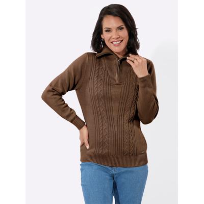 Troyer CASUAL LOOKS "Troyer-Pullover", Damen, Gr. 44, braun, 100% Baumwolle, unifarben, Pullover Troyer