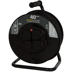 Q-Link, Kabelrolle, kabelhaspel - prof - randaarde - spatwaterdicht - 3 x 1.5 mm - 40 m - zwart (40 m, 1.50 mm2)