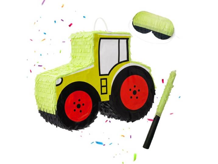 Relaxdays Pinata tracteur avec bâton et masque
