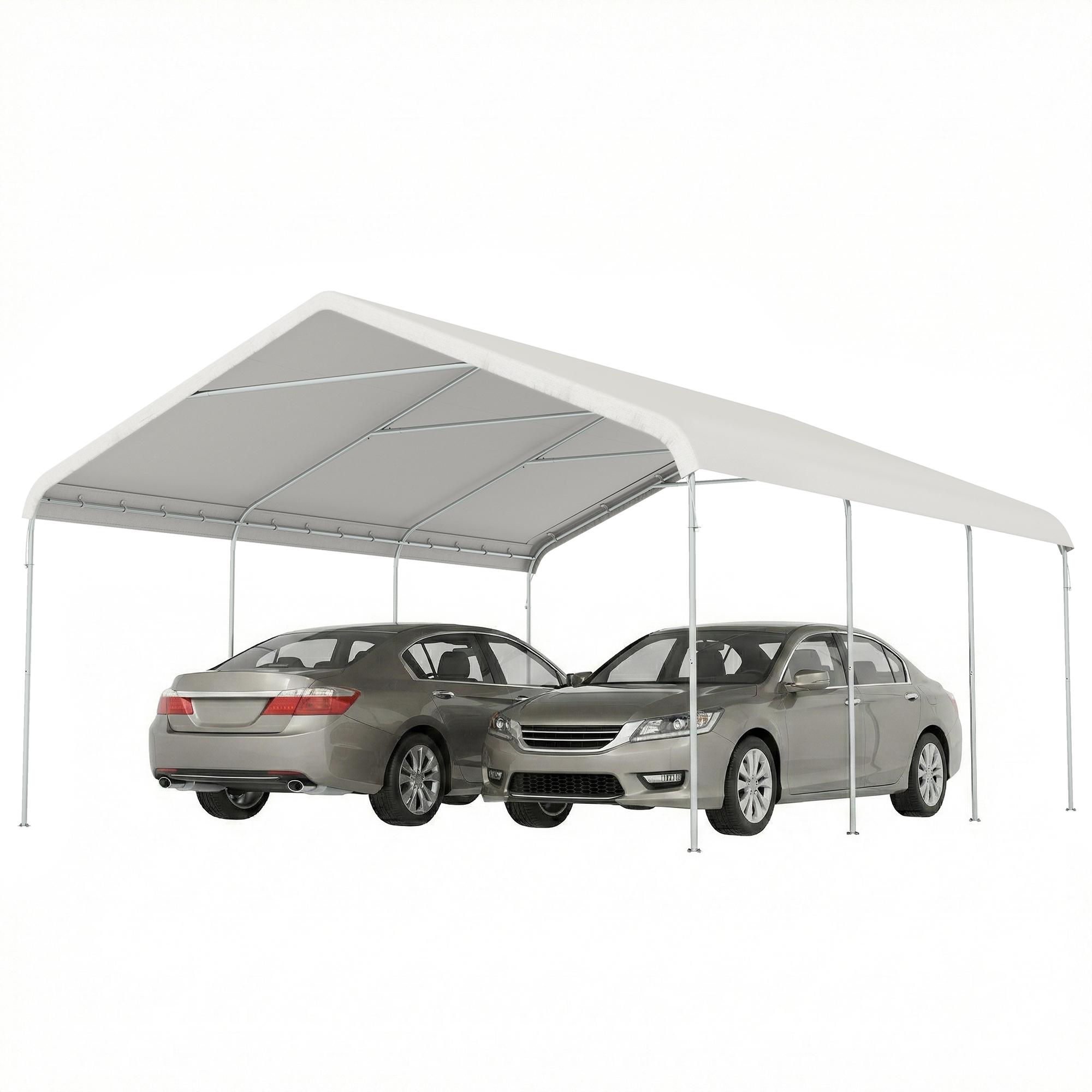 Tragbares Garagenzelt 5x6 m mit verzinktem Stahlrahmen, wasserdicht, UV-best?ndig, Werkzeugschuppen, cremefarben
