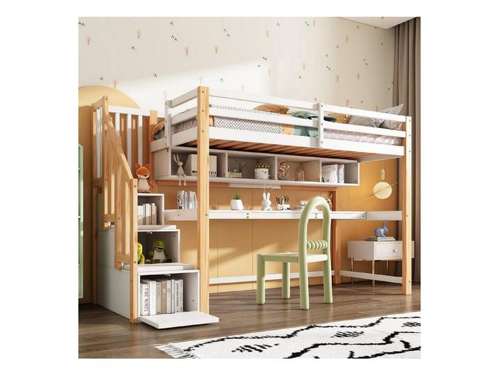 LuxusKollektion Hausbett Hochbett Hausbett 90x200cm mit Schreibtisch & Stauraum