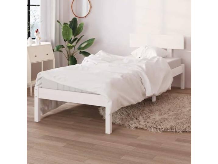 RJPLMFV Bettgestell, Massivholz, Weiß, 75 x 190 cm Massives Kiefernholz, klassisches Kopfteil, Lattenrost inklusive, ohne Matratze