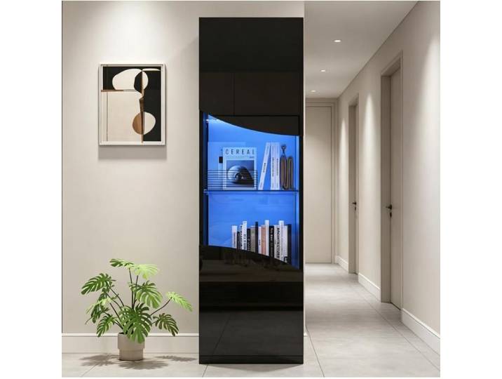 WOVREO Vitrine 50 x 35 x 165 cm avec LED verre trempé noir brillant