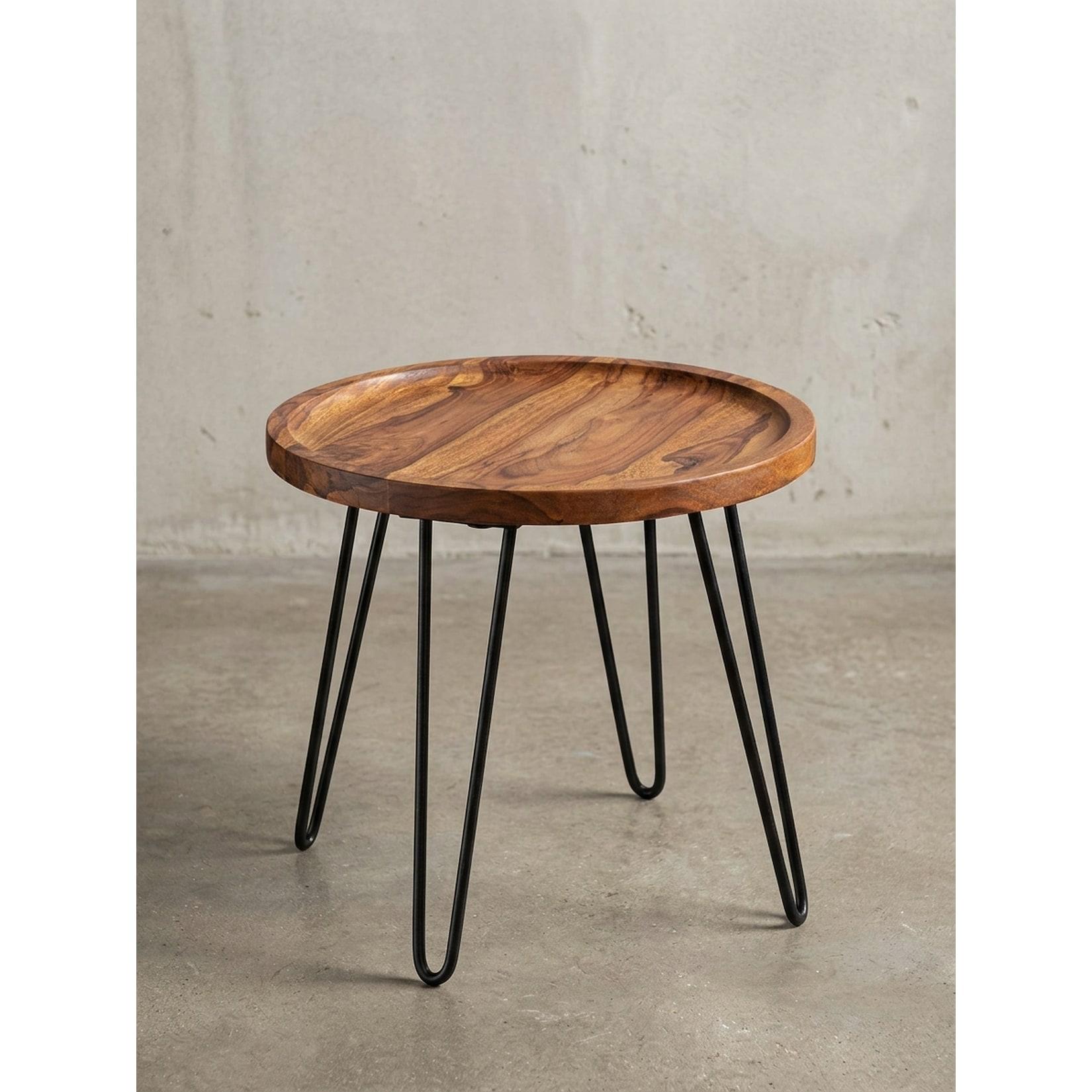 Couchtisch Rund Sheesham Massivholz Haarnadelbeine 45x40x45 cm