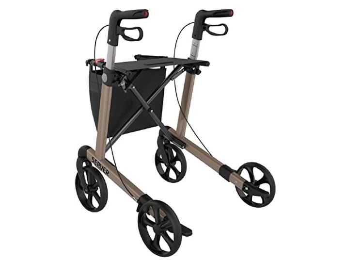 Rehasense 826247.CHAMP,Lichtgewicht rollator met 4 wielen, opvouwbaar, voor senioren, loophulp, rollator server L champagne, inklapbaar, in hoogte verstelbaar, hoogwaardige rollatoren