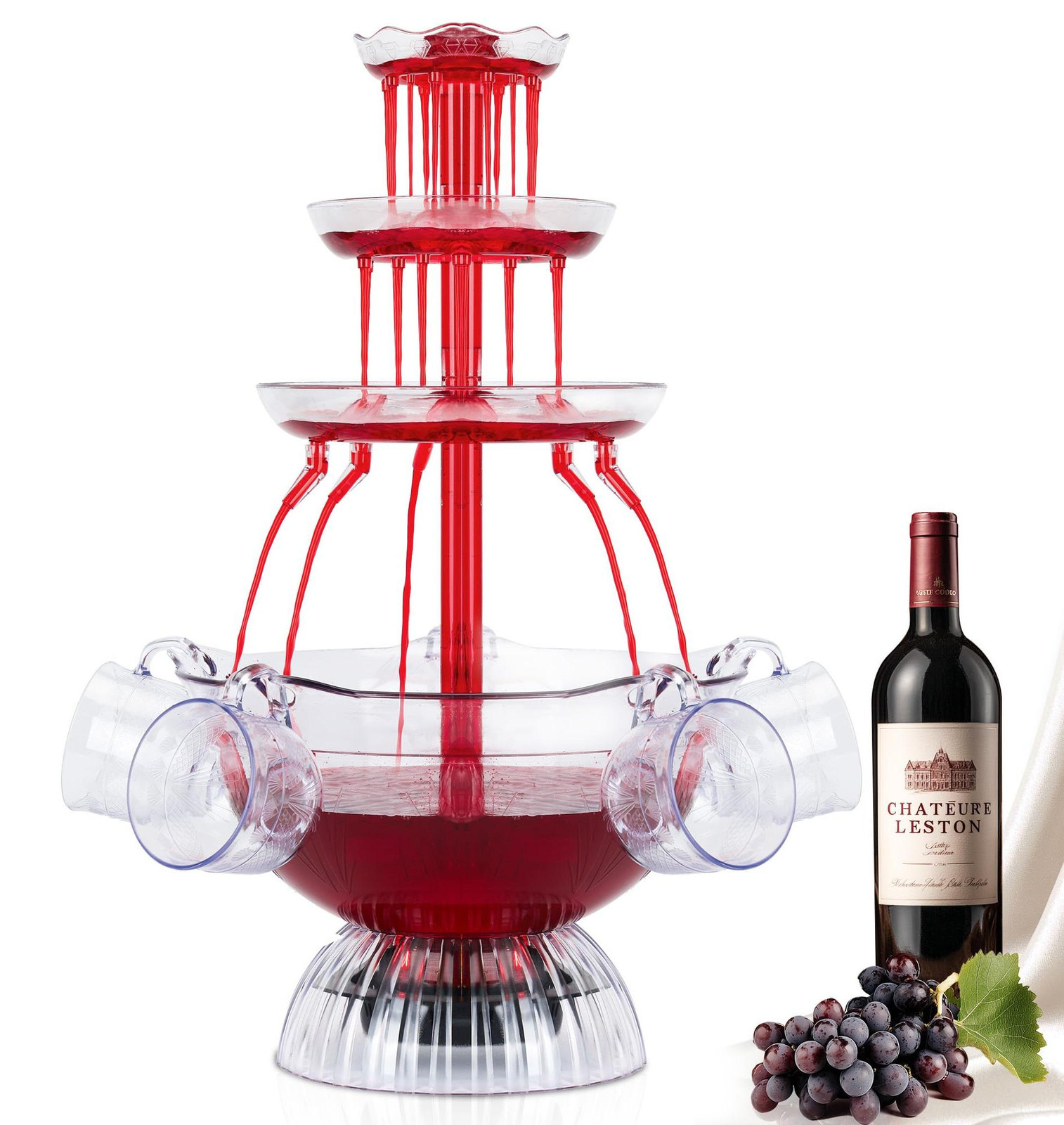 Dripio Feestfontein met LED-verlichting en 5 glazen, 4 liter