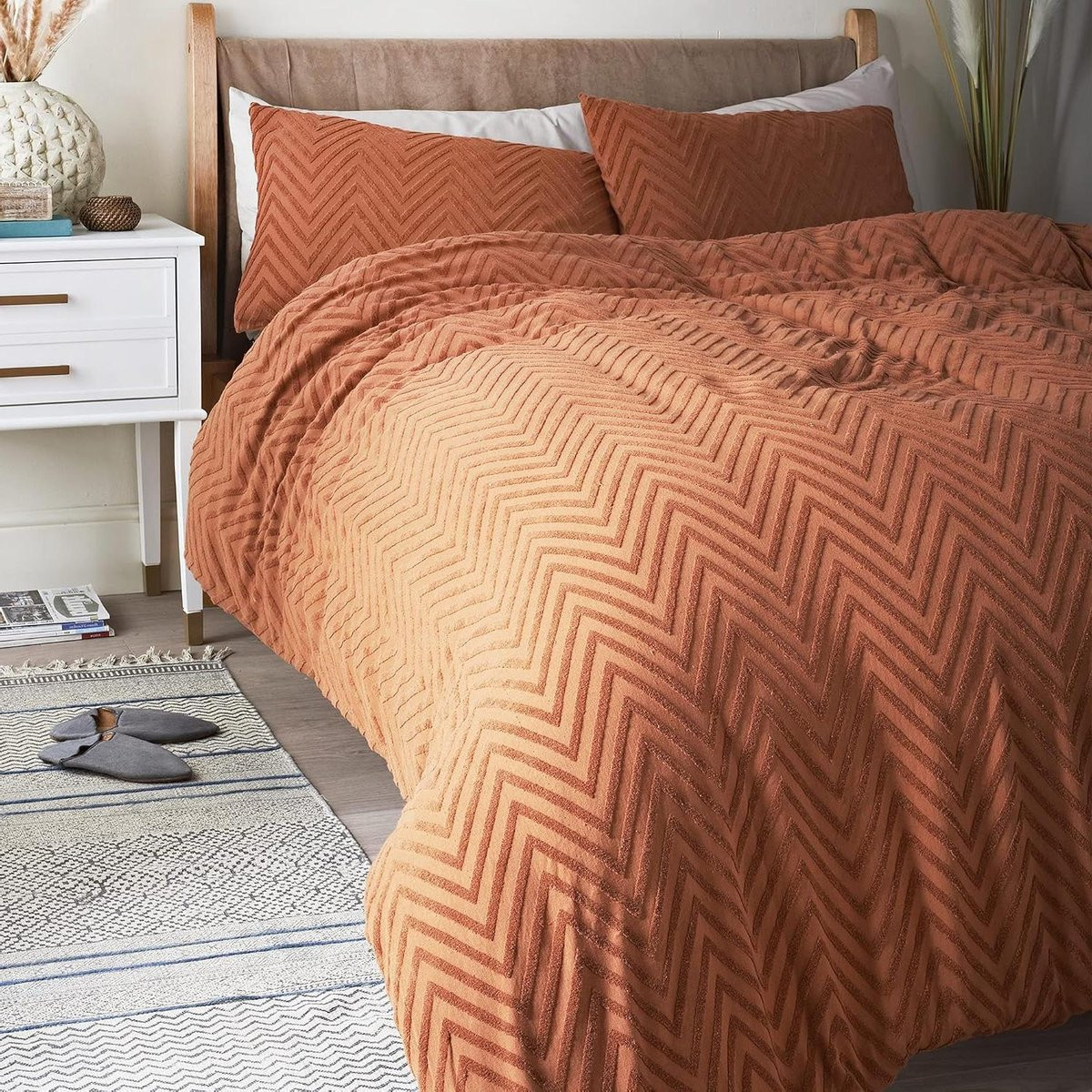 Dekbedovertrek Set met Getufte Textuur in Terracotta - Super King