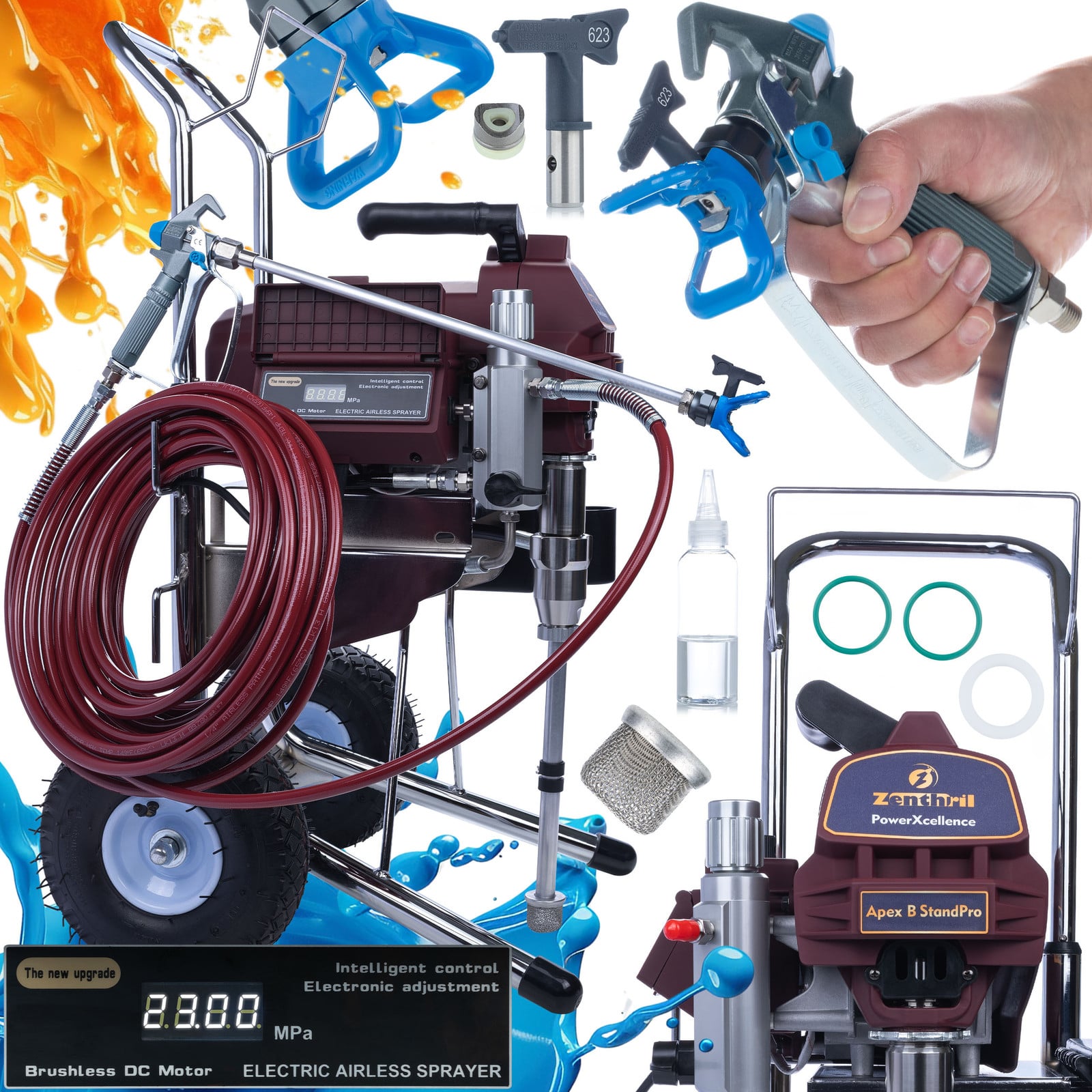 Zenthril Airless Verfspuit Apex B StandPro – Mobiel Brushless Motor Spuitapparaat 2500W 20MPa 3,2L/min voor Binnen en Buiten