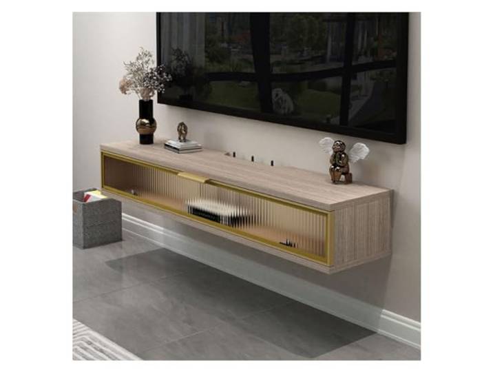 Hhmmei2024-23 Schwebender TV-Schrank an der Wand Schwebendes TV-Ständerregal mit an der Tür montierter TV-Konsole Entertainment-Center(Grigio)