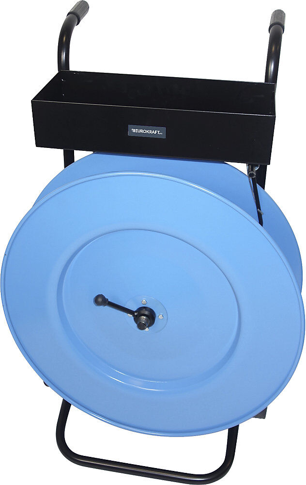 kaiserkraft Bandabroller für PP-Bänder, für Bandbreite 13 mm, fahrbar, mit Ablagefach und Bügelbremse