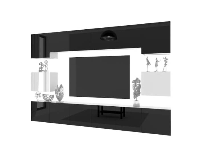 Belini Milano 3 Wohnwand TV-Schrank 300cm Weiß/Schwarz Hochglanz Wohnwand mit grifflosem System, weiße Korpusse, DECOR ECONATURA kratzfest, Gasliftsystem, Wandmontage, Anbauwand, TV-Möbel
