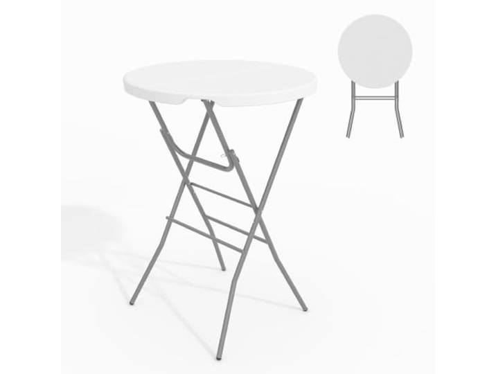 Acekool 2er-Set Faltbarer Stehtisch Rund, 80 cm Durchmesse, Klappbar Stehtisch Bistrotisch, mit Metallrahmen & Feststellbeinen, Wetterfest, Leicht Tragbar, Für Garten, Terrasse, Party, Bar, Weiß