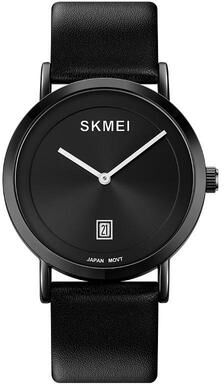 Everyday Crate SKMEI 1907 Men Waterproof Quartz Watch Elegant Genuine Leather Strap Casual Analog Wristwatch black