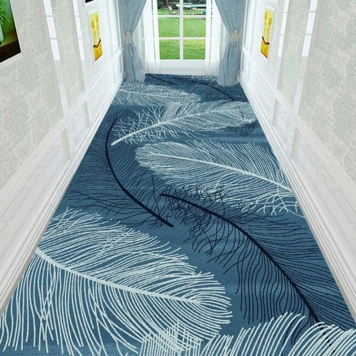 Modern Hal Tapijt Runner Blauw Grijs - Vierkant - Polypropyleen