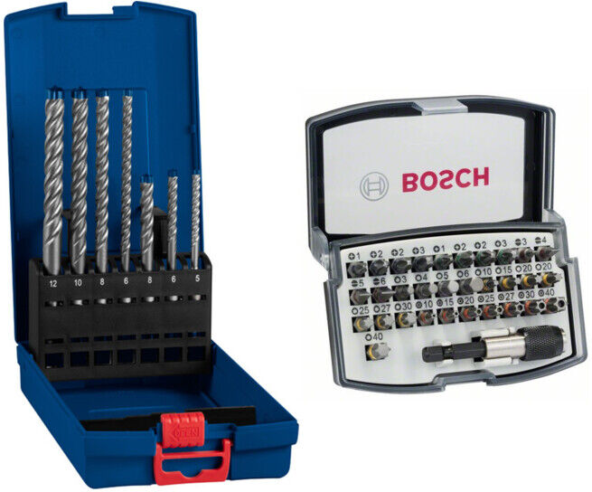 Set Bosch EXPERT SDS plus-7X Hammerbohrer-Set + Bosch 32tlg. Schrauberbit-Set