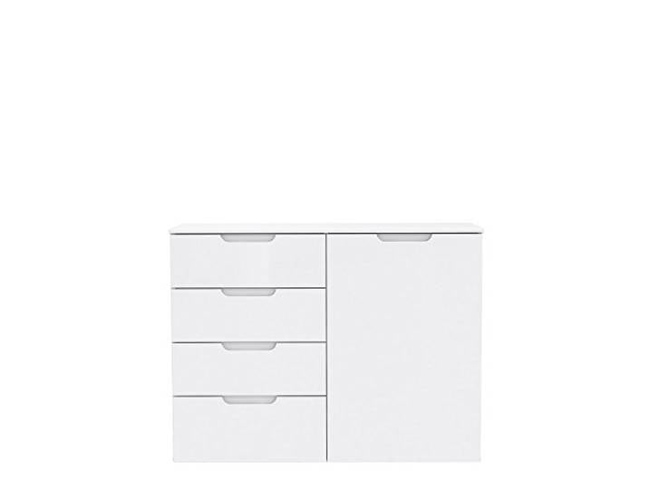 Forte Sienna Kommode mit 1 Tür und 4 Schubladen, Holzwerkstoff, Weiß/ Weiß Hochglanz, 109.9 x 34.1 x 84.9 cm