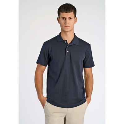 Poloshirt LINDBERGH, Herren, Gr. L, blau (navy), Web, Obermaterial: 100% Baumwolle, unifarben, normal hüftbedeckend, Rundhals, Shirts, Sommer-Polo mit feiner Strickstruktur