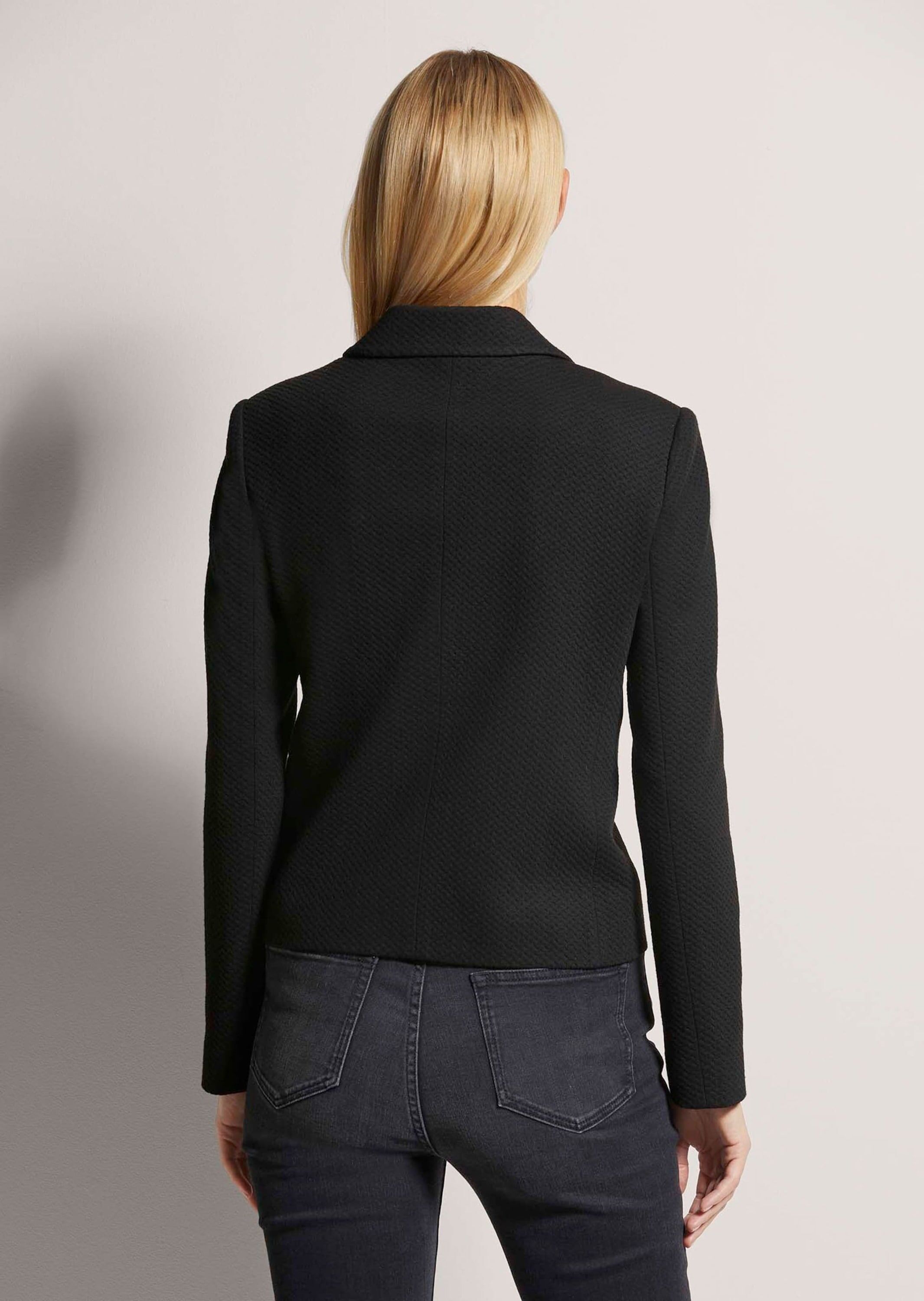 Kurzblazer MADELEINE "Blazer Blazer aus Struktur-Jersey", Damen, Gr. 34, schwarz, Obermaterial: 65% Polyester PES. 30% Viskose CV. 5% Elasthan EL., Modern, normal, Blazer Kurzblazer