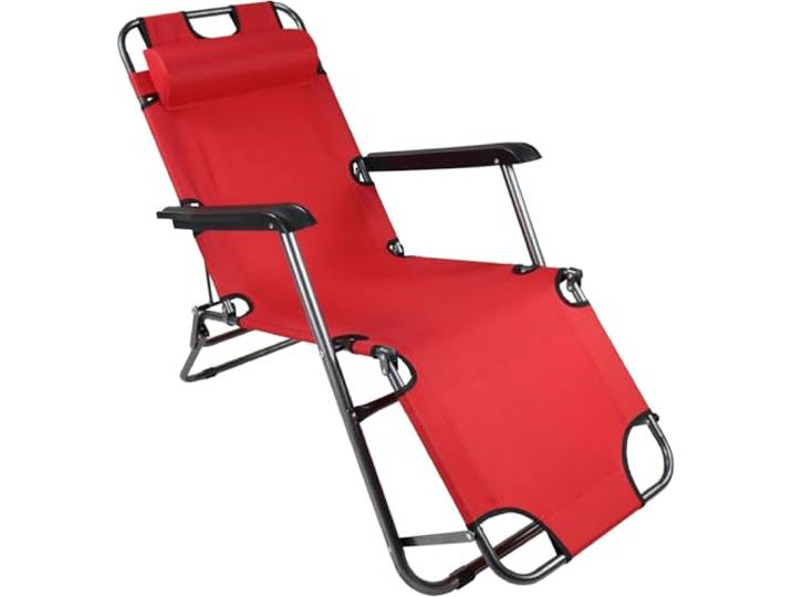 VCM Sonnenliege Rot 60x153x27 cm Stahl Textilene klappbar Garten Terrasse