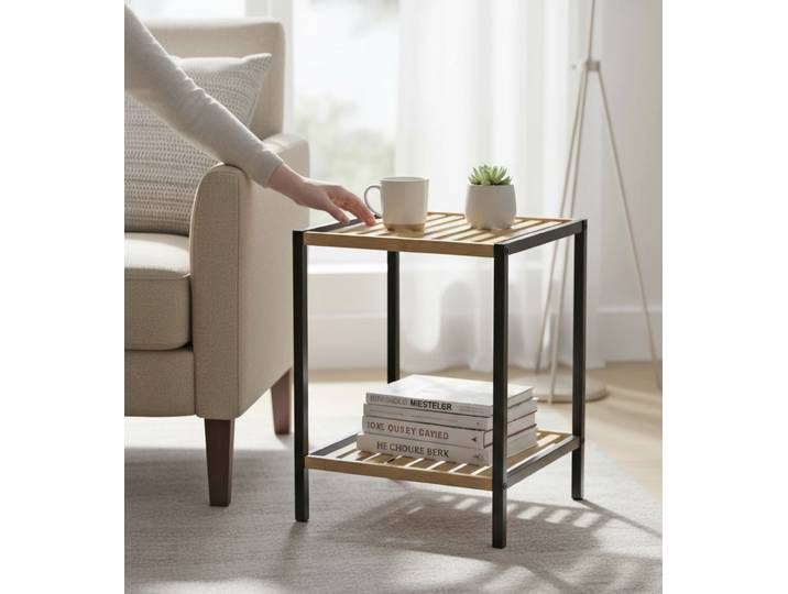 Regal Baliba Bambus, lackiert / Stahl, pulverbeschichtet Holz/Beige 47cm