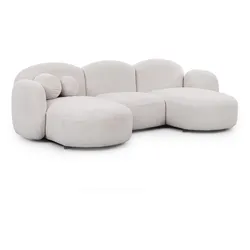WOHNLANDSCHAFT Nuvola mit abgerundetem Design Weiß Bouclé-Stoff