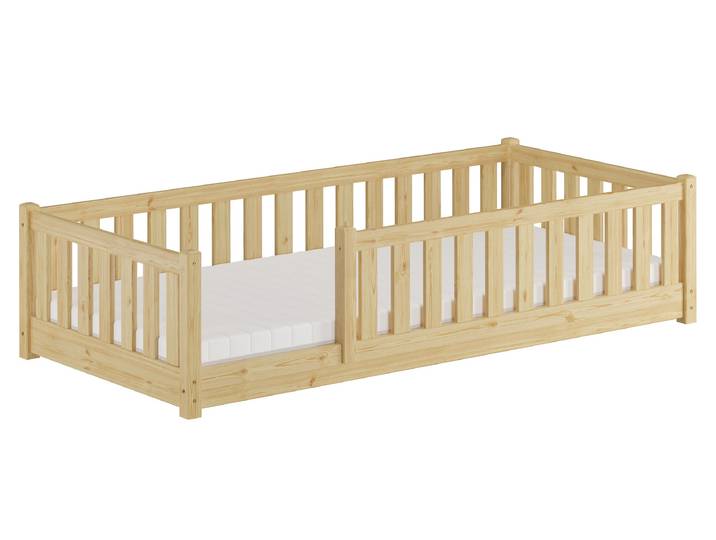 Holzbett Kinderbett 90 x 200 cm Flachbett mit Rundumsicherung Kiefer
