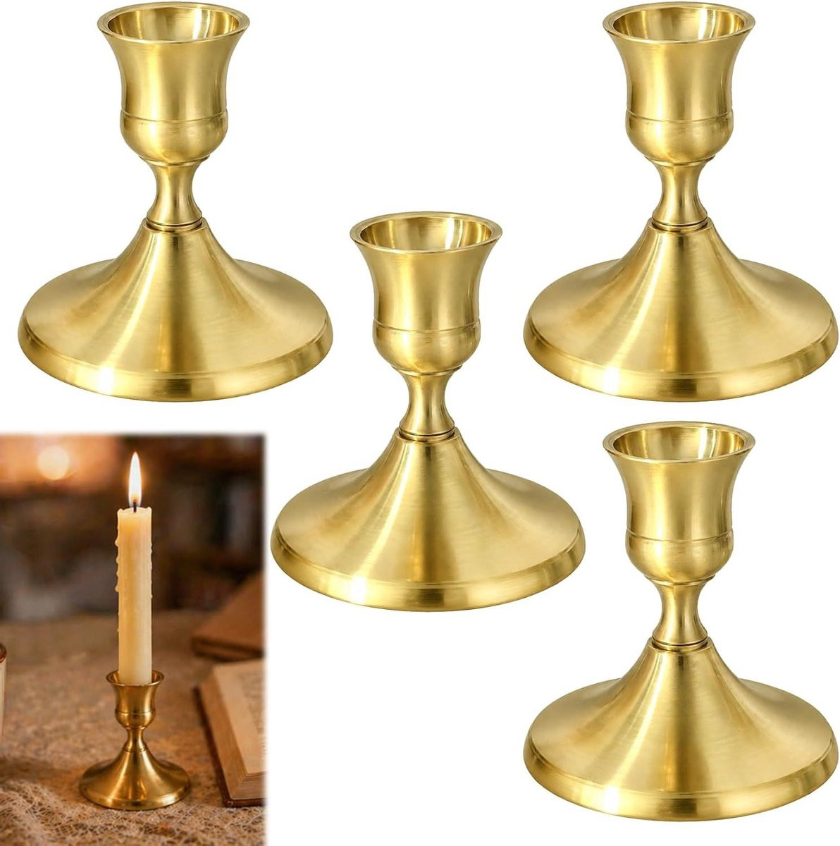 Set van 4 gouden kaarsenstandaarden met verzwaarde basis voor stompkaarsen of kaarsenkandelaren