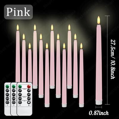 Uplifted Finds 12 To 72 Pcs Flameless LED Taper Candles With Remote Control Battery Flickering Lights For Wedding Table Decor pink 12 Pcs