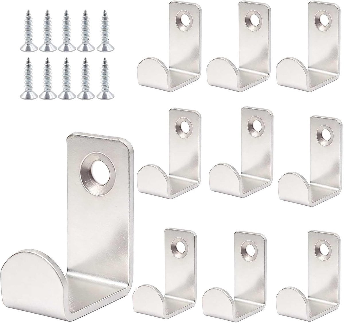 Set van 10 metalen kledinghaken in zilver