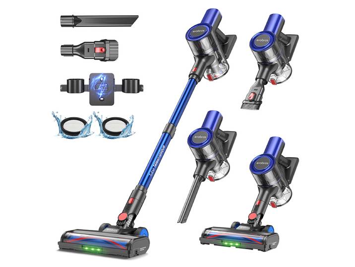 Aspirateur sans fil Erabros EV2 450W 55kpa, haute puissance d'aspiration, aspirateur portatif intelligent pour la maison, capacité, écran LED, sol, tapis