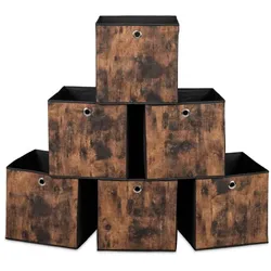 Relaxdays Stoff Aufbewahrungsbox Holzoptik 6er Set Braun,Schwarz,Silber
