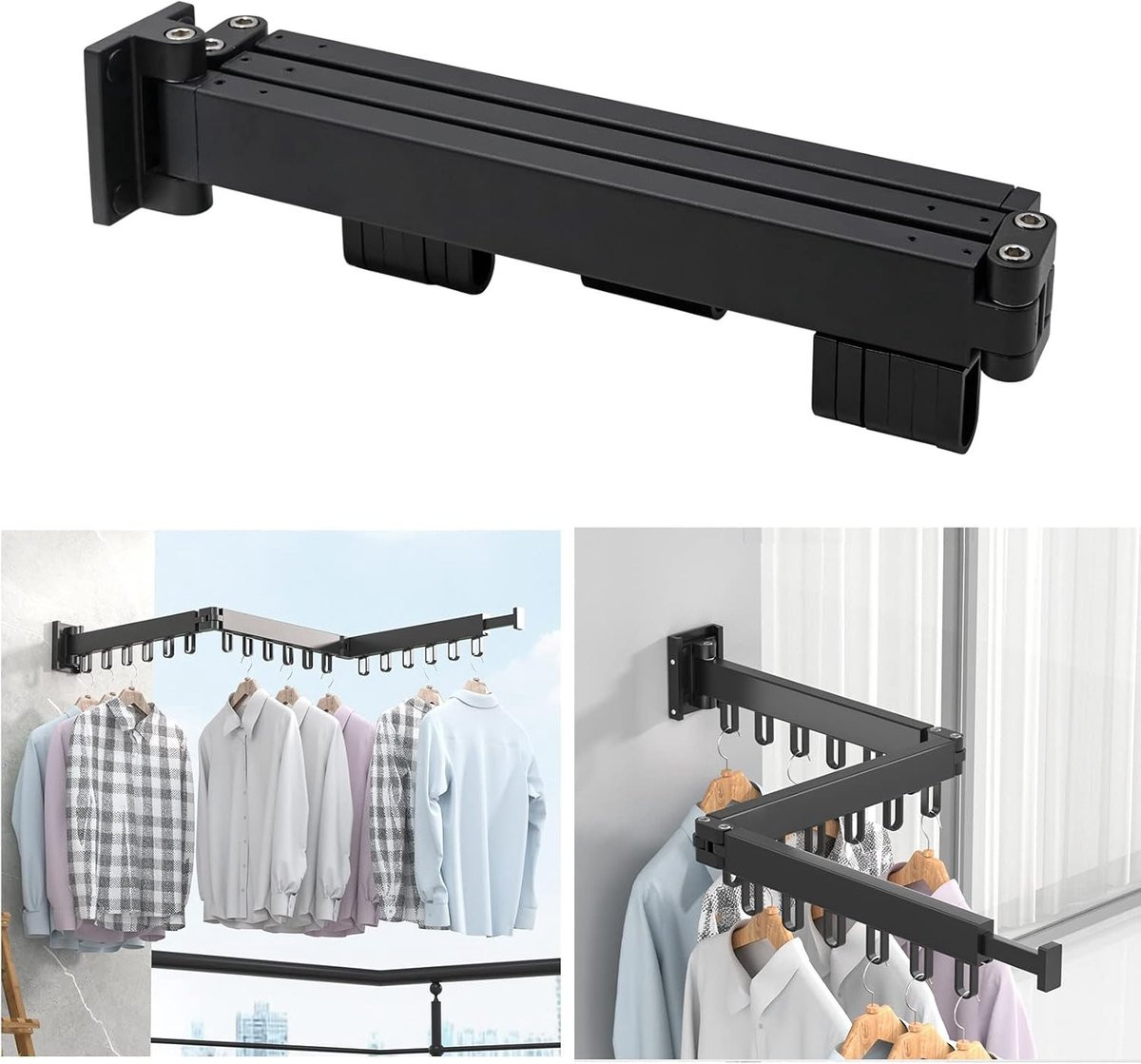 Ruimtebesparend Wandmontage Indoor Kleding Droogrek - Intrekbaar Vouwmodel