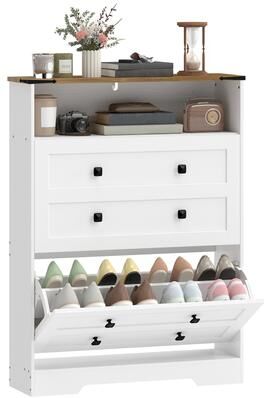 Kodotan sofa Shoe Cabinet with 2 Flip Drawers,Narrow Shoe Storage Cabinet with Adjustable Shelves and Open Shelf,Farmhouse Storage Organizer