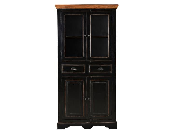 TPFLiving Vitrine Tacoma Mango + MDF schwarz mit honigfarbiger Deckplatte