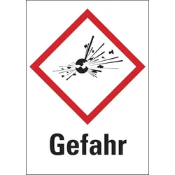 Aufkleber Gefahrstoffetiketten - Explodierende Bombe (GHS01) & Signalwort "Gefahr" - 105 x 148 mm Folie selbstklebend
