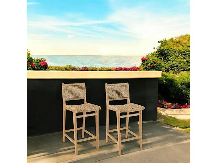 Chaise haute de jardin teck et assise tressée (lot de 2) SUMMER