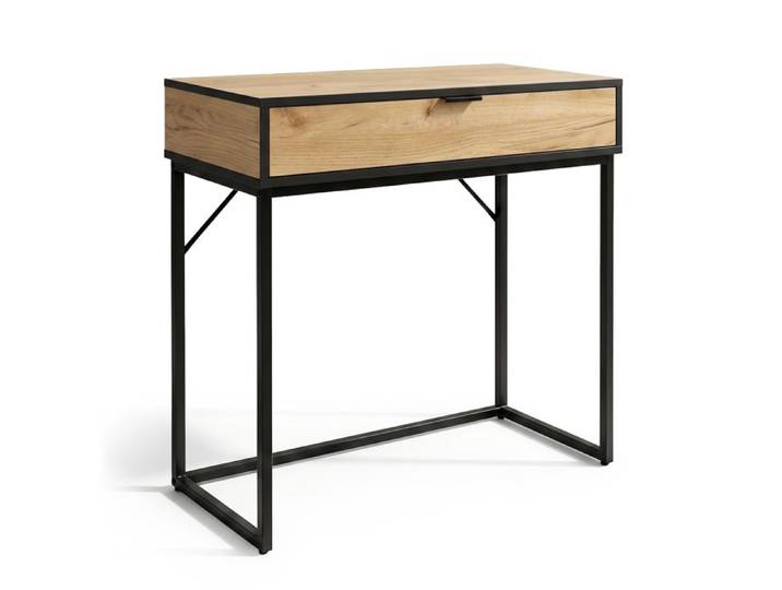Table console style loft MODENA 1 tiroir 80 cm Chêne Craft Pieds noirs