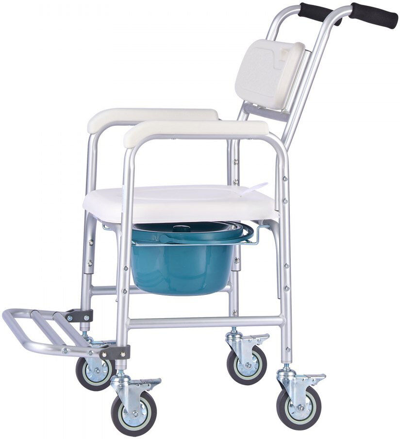 VEVOR Bedside Commode Chair with 4 Wheels 4-in-1 Raised Toilet Seat 350 lbs No 95cm H X 54.1cm W X 83.1cm D