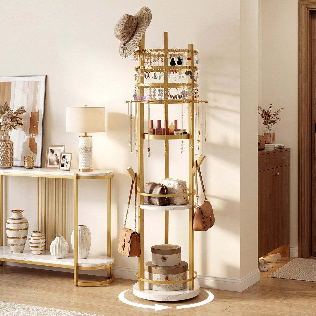 Canora Grey Jewellery Cabinet Jewelry Armoire Gold 148cm H X 33cm W X 33cm D