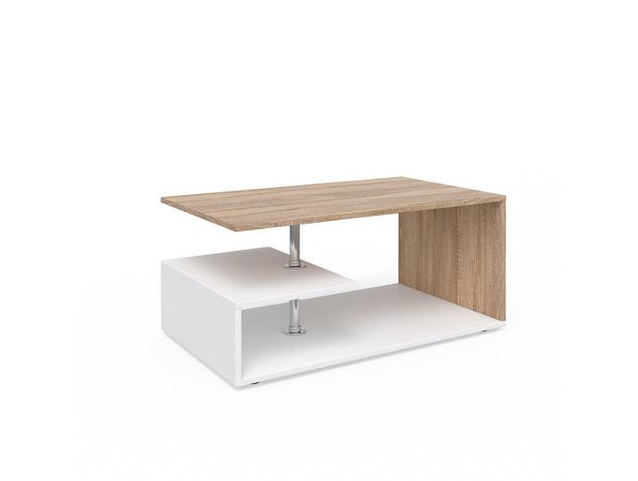 Vicco Couchtisch Guillermo Weiß/Sonoma 91 x 52.6 cm, Weiß, Sonoma Eiche, 3 Fächer, Rechteckig,Rechteckig, 91x41x52.6 cm, Wohnzimmer, Wohnzimmertische, Couchtische