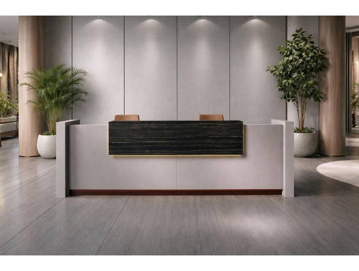 Xlmoebel Empfangstheke Elegante Graue Empfangstheke aus Holz für moderne Arbeitsräume, Made in Europa