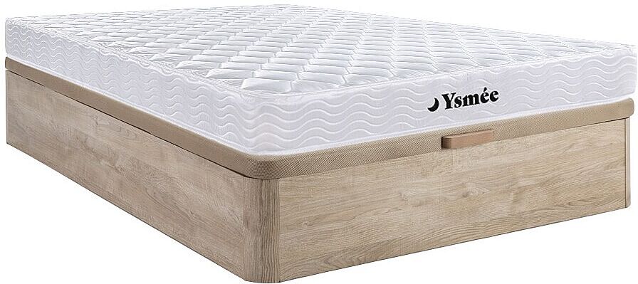 Vente-unique Set aus Bettgestell mit Bettkasten + Federkernmatratze mit Memory Schaum - 140 x 190 cm - Stärke 15 cm - Holzfarben hell - WOLKENLOS von YSMÉE