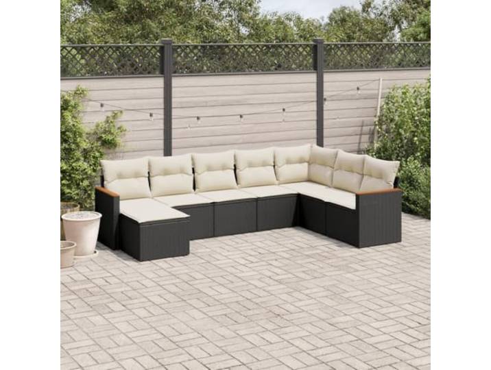 8-tlg. Modularer Gartensitzgarnitur schwarz aus Rattan PE, Sofa mit Kissen abnehmbaren Waschbezügen, Stauraum mit wasserdichten Tasche unter dem Sitz