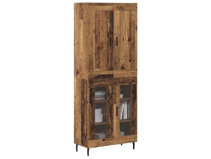 KTHLBRH Sideboard 2 Stück Altholz Mehrschichtholz 180 cm 4 Glastüren, Massivholztüren, Eisengriffe, rechteckiges Design, für Wohnzimmer oder Esszimmer