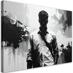 WANDBILD, Einsame Figur im städtischen abstrakten Hintergrund