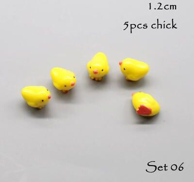 Inspire Select 5pcs Mini Animal Fairy Garden Figurines Cute Resin Dog, Cat, Sheep & Fish Miniatures For Succulent Decor, Aquarium Acc set 06 Chick 5 Pcs